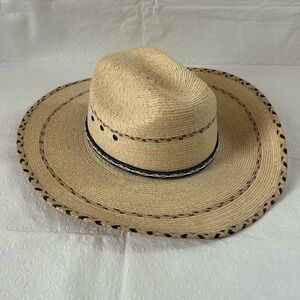 Stylish Western Cowboy Straw Hat Wide Brim Light Brown Size Medium